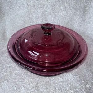 Vintage Corning Vision Cranberry V-30-B 24oz Casserole Dish W/PYREX Lid USA